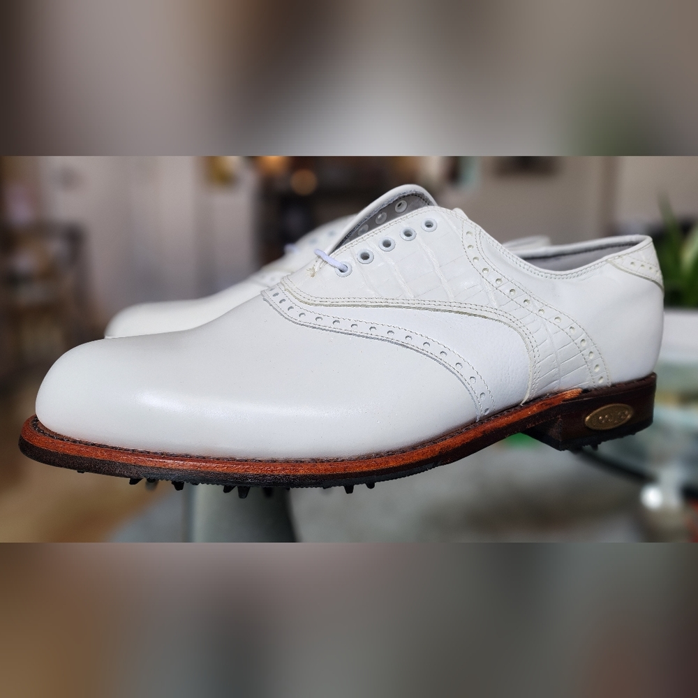 Footjoy Premiere Classic Dry Golf Cleats Shoe Leather Alligator White Sz 9 E
